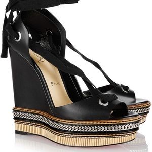 CHRISTIAN LOUBOUTIN Tribuli 140 Chain-trimmed Leather Wedge Sandals